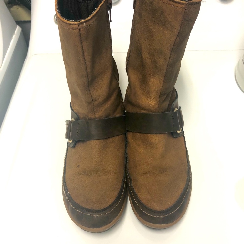 Merrell Emery Brown Leather Buckle Mid Calf Riding Boot Women's size 7 J42444.
